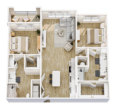 Floor plan for 2 beds, 2 baths, 1149 sqft